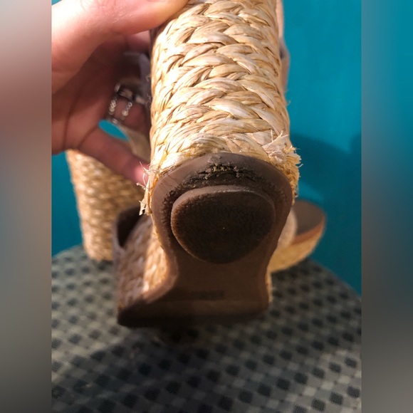 Tan Mia Straw Wedge Heel Sandals Size 8.5 - Picture 11 of 13